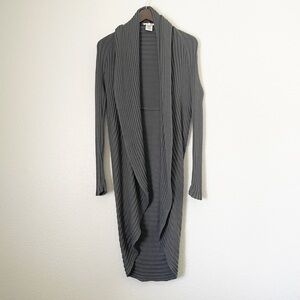 LA MADE Gray Open Waterfall Ribbed Cardigan Wrap XS